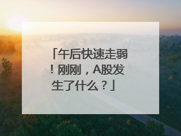午后快速走弱！刚刚，A股发生了什么？