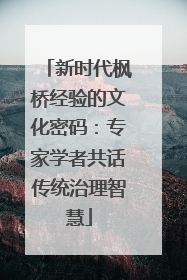 新时代枫桥经验的文化密码：专家学者共话传统治理智慧